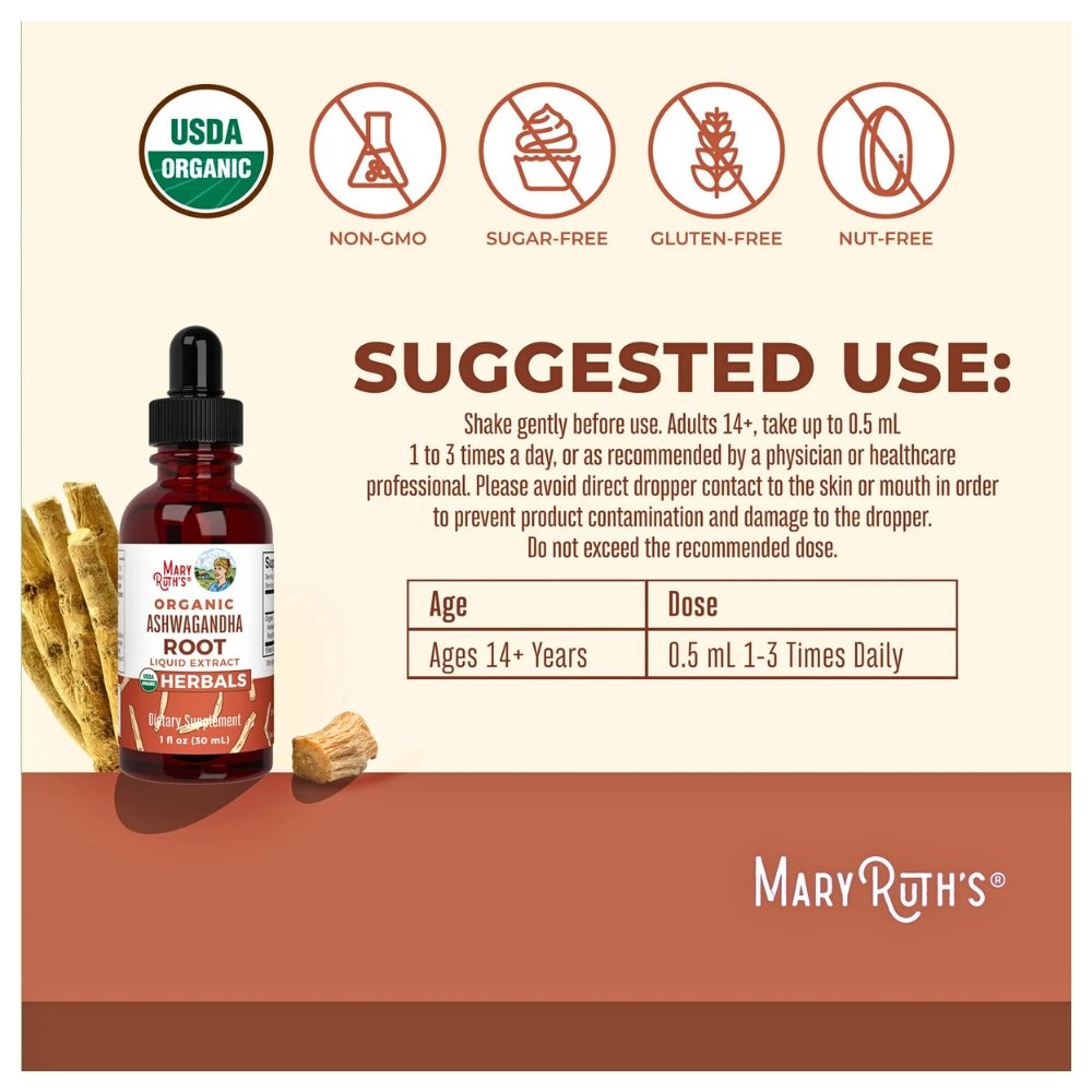 Mary Ruth's Organics Ashwagandha Adaptogenic Root Liquid Drops. For Stress Relief, Natural Calm, Relaxation & Mood. 30mls Exp: - Image 3