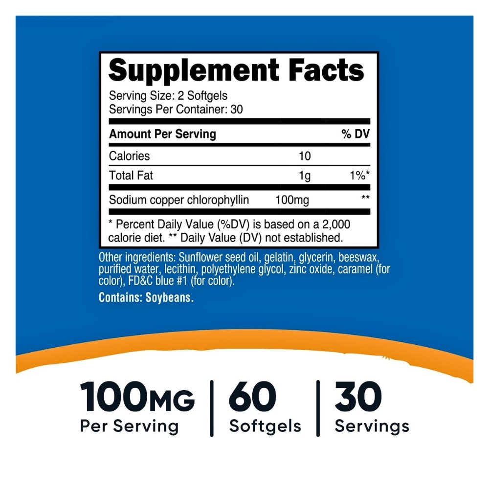 Nutricost Chlorophyll, 100 MG. Detoxification Support, Antioxidant, Promotes Healthy Skin, Internal Deodorant, 60 Softgels. Exp: 10/2028 - Image 3