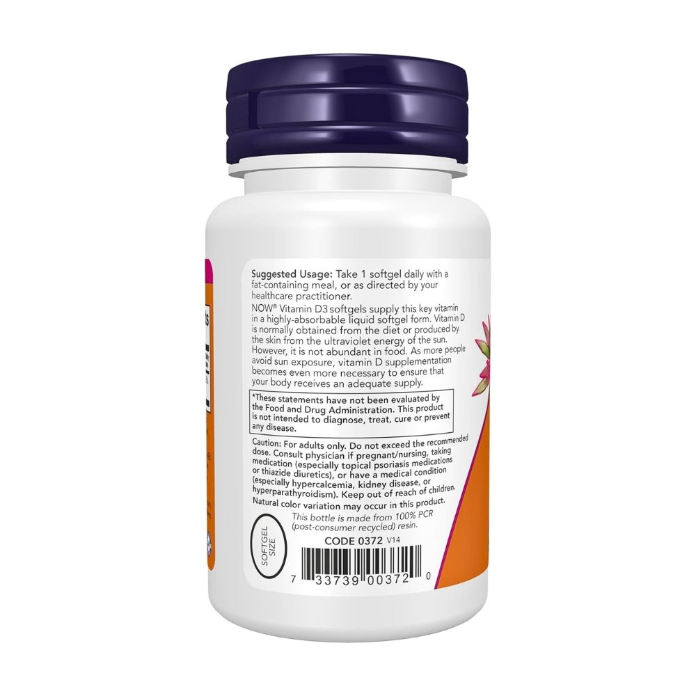 Now Foods Vitamin D3, 5,000IU. For Immune, Bone Support, Overall Wellness, 120 Softgels Exp: 12/29 - Image 3