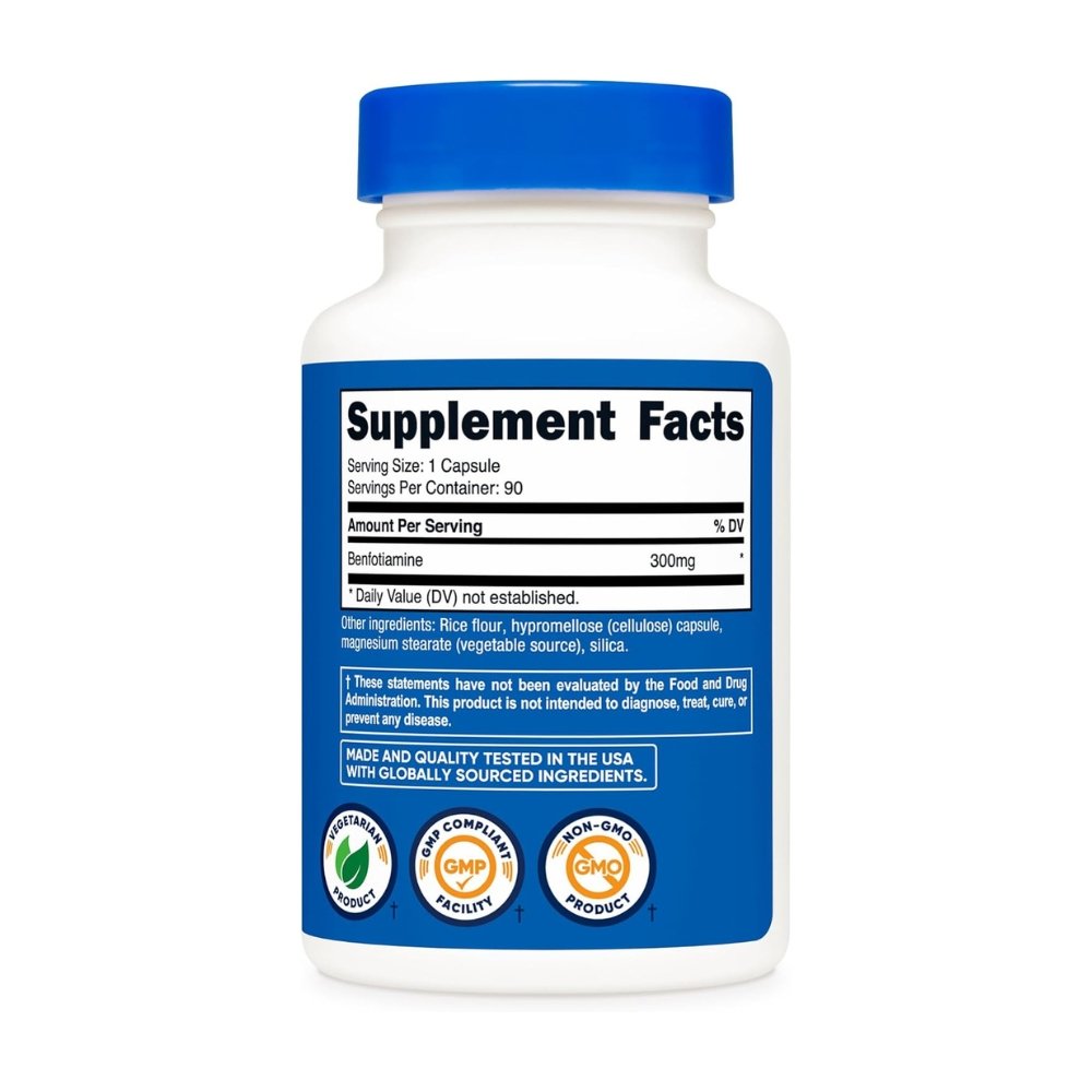 Nutricost Benfotiamine 300mg, Fat Soluble, Bioavailable, Activated Form Of Thiamine (Vitamin B1), For Nerve Health, Energy, Cardiovascular Support. - 90 Capsules |3 Months Supply| Exp: 10/2029 - Image 3