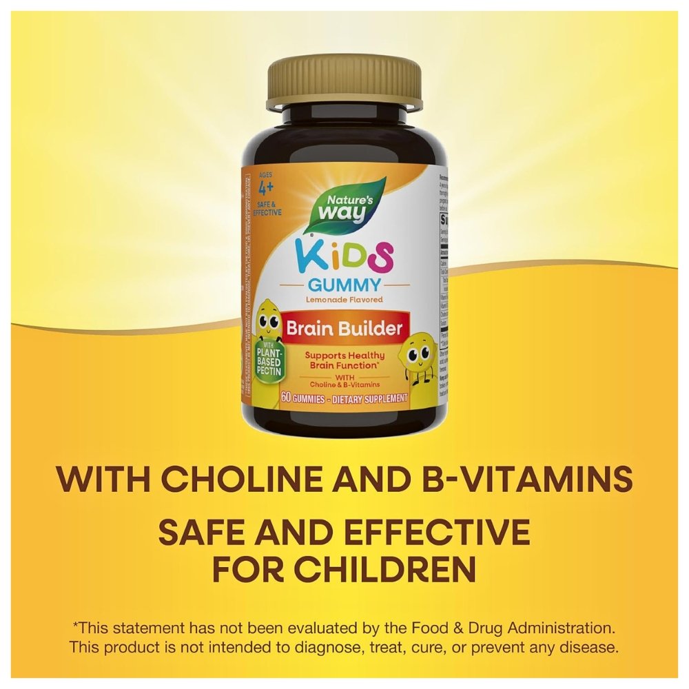 Nature's Way Kids Brain Supplement With Choline, B6 & B12. Supports Healthy Brain Function, Lemonade Flavour, 60 Gummies. Exp: 10/2027 - Image 3