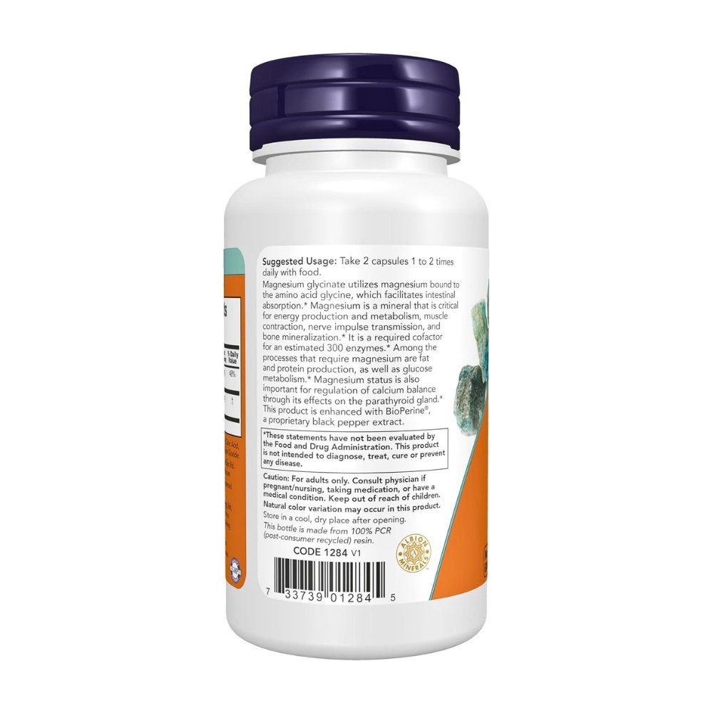 Now Foods Magnesium Glycinate With Bioperine, 200MG. For Blood Pressure Control, Restful Sleep, Bone Health, 60 Capsules. Exp: 01/2028 - Image 3