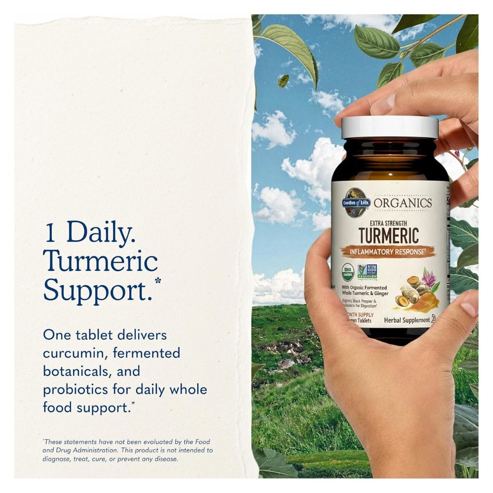 Garden of Life Organics Extra Strength Turmeric With Probiotics, Curcumin, Ginger Root & Black Pepper. For Gut, Antinflammatory & Antioxidant Support, 60 Tablets Exp: 02/2027 - Image 3