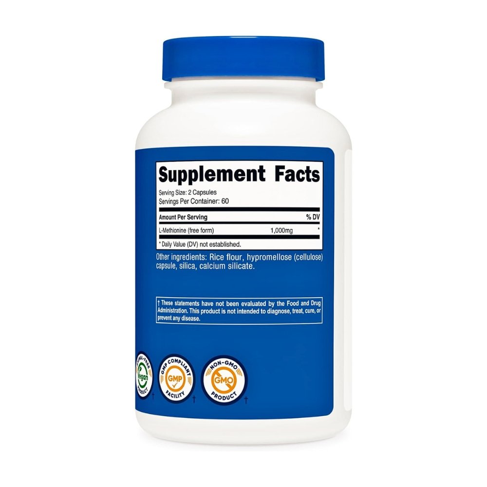 Nutricost L-Methionine, 1000MG. For Detox, Liver Health & Antioxidant Support 120 Capsules Exp: 01/2029 - Image 4