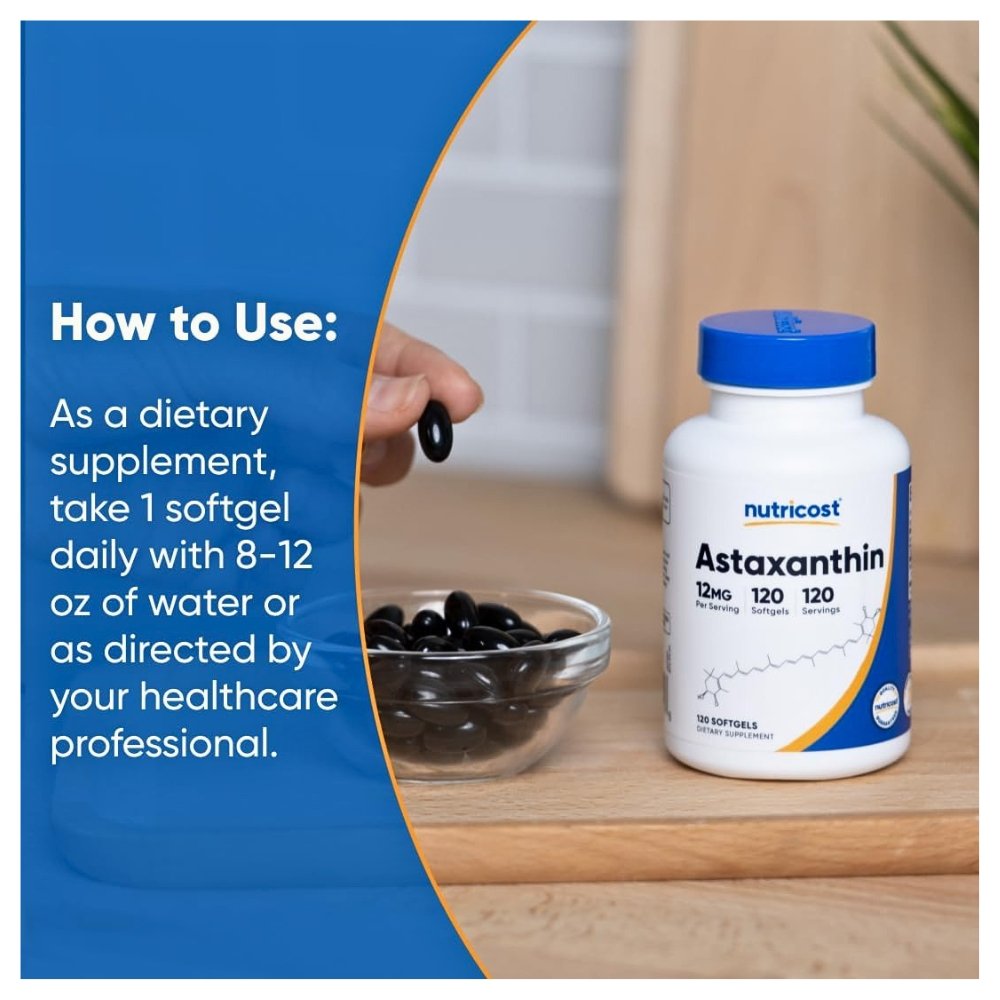 Nutricost Astaxanthin, 12MG. Detoxification, Antioxidant Support for Eye, Skin, Heart. 120 Softgels. |3 Months Supply| Exp: 01/2029 - Image 5