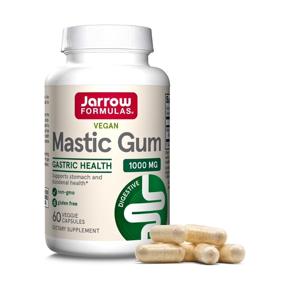 Jarrow Formulas Mastic Gum 1000 mg. Supports a Healthy Balance of Stomach Bacteria, Digestive & Oral Health, 60 Capsules. Exp: