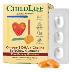 ChildLife Essentials Choline & Omega-3 DHA SoftChew Gummies. For Brain, Nervous System Health, Speech & Focus. Natural Passion Fruit Flavor,  27 Tablets                         Exp: 09/2027