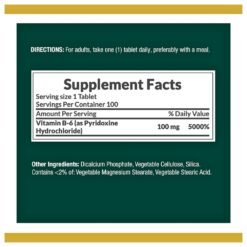 Alternative view of Nature's Bounty Vitamin B6, 100mg Tablets. Supports Energy, Metabolism & Nervous System Health,       100Count                                          Exp: 07/2028