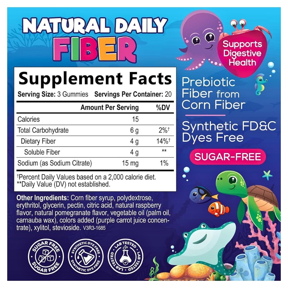 Nature's Nutrition Sugar Free Prebiotic Plant Based Fiber For Kids, 4g. Supports Digestive Health & Regularity - Natural Berry Flavor Chewable . 60 Gummies, Exp: 09/2026 - Image 2
