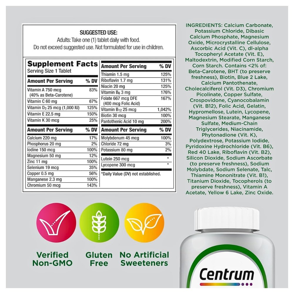 Centrum Silver Multivitamin for Adults 50+, Multivitamin/Multimineral With Vitamin D3, B Vitamins, Calcium & Antioxidants 80 Tablets Exp: 10/2027 - Image 2