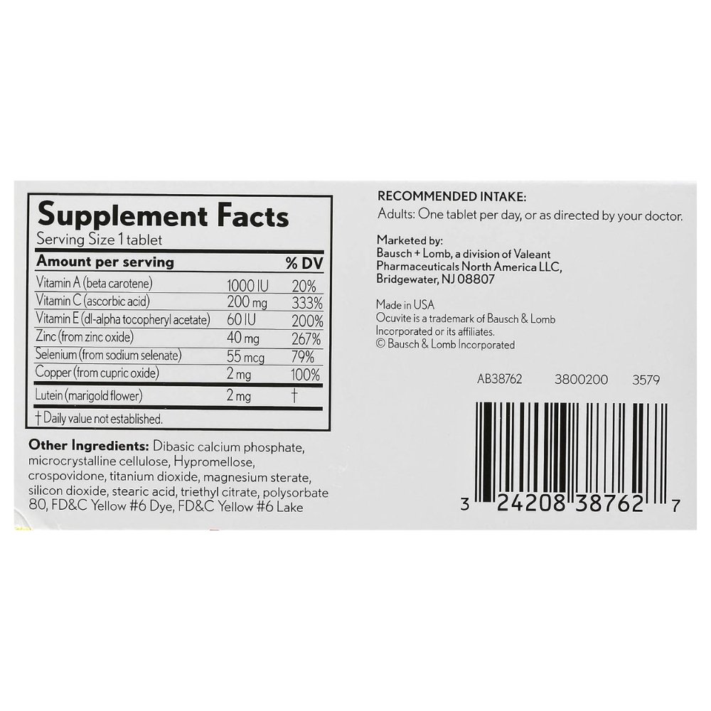 Bausch & Lomb Ocuvite Eye Vitamins With Lutein. Antioxidants For Eye Health, Improve Visual Function, 60 Tablets Exp: 04/2027 - Image 2