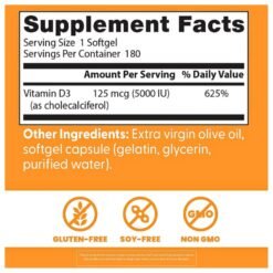 Alternative view of Doctor's Best Vitamin D3 5000IU. Regulates Immune Function, Supports Healthy Bones 180 Softgels    Exp: 10/2028