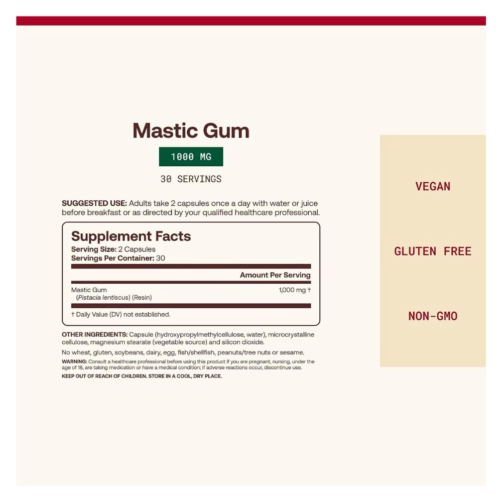 Jarrow Formulas Mastic Gum 1000 mg. Supports a Healthy Balance of Stomach Bacteria, Digestive & Oral Health, 60 Capsules. Exp: - Image 2