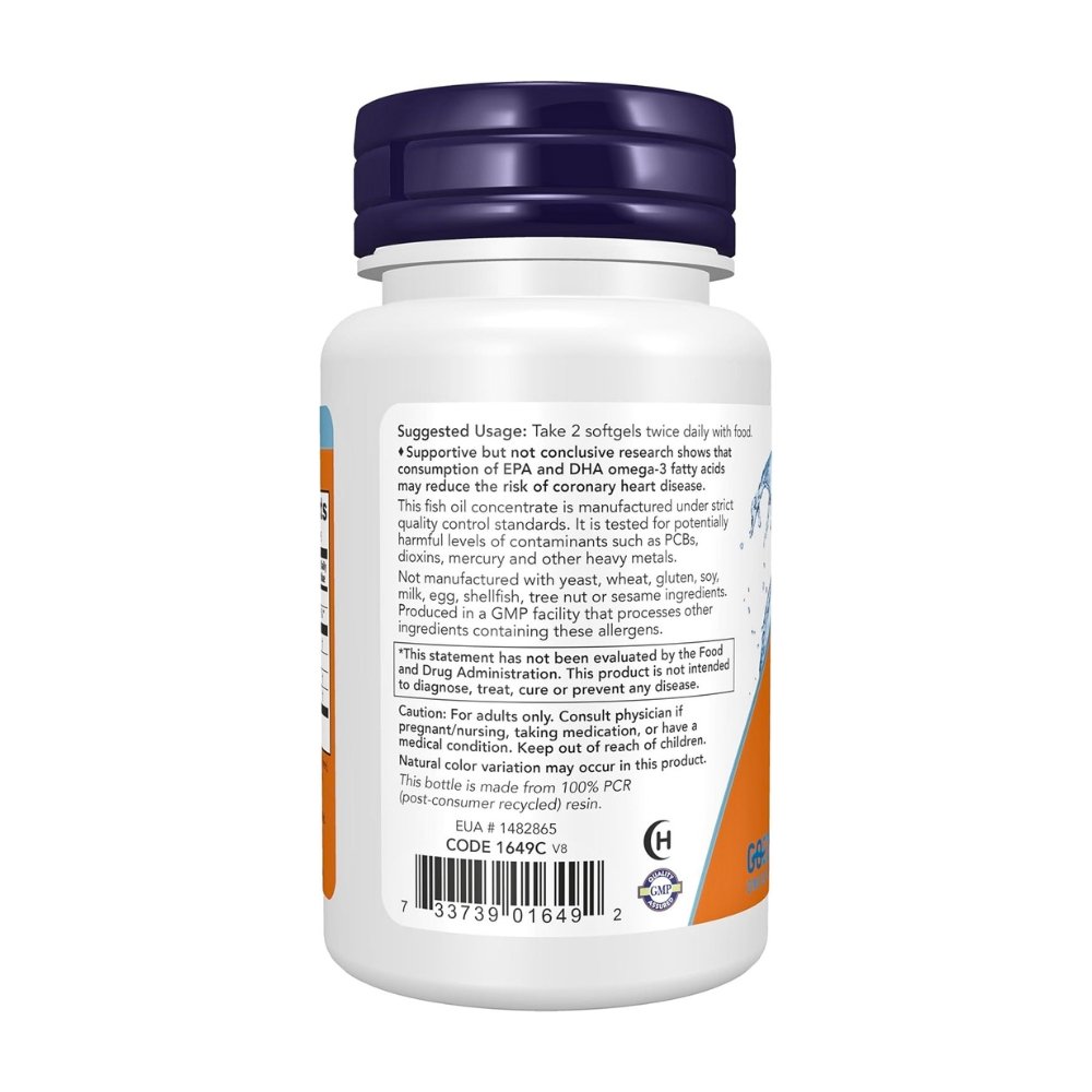 Now Foods Burpless Omega 3 Fish Oil, 180 EPA/120 DHA. Support For Heart, Brain, Eye & Optimal Wellness, 30 Softgels Exp: 11/2029 - Image 3