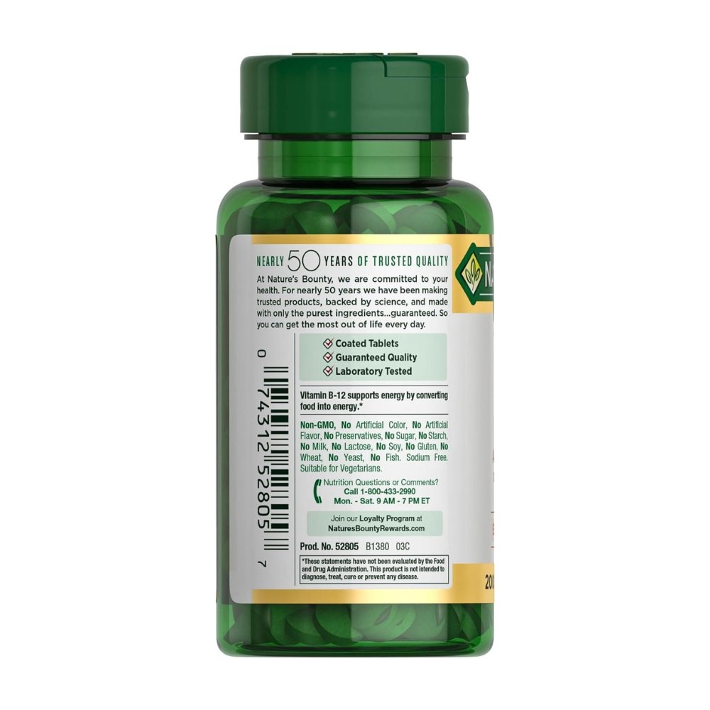 Nature's Bounty Vitamin B12 1000 mcg. For Energy, Metabolism Support, Nerve Health. 200 Count, |6+ Months Supply| Exp: - Image 3