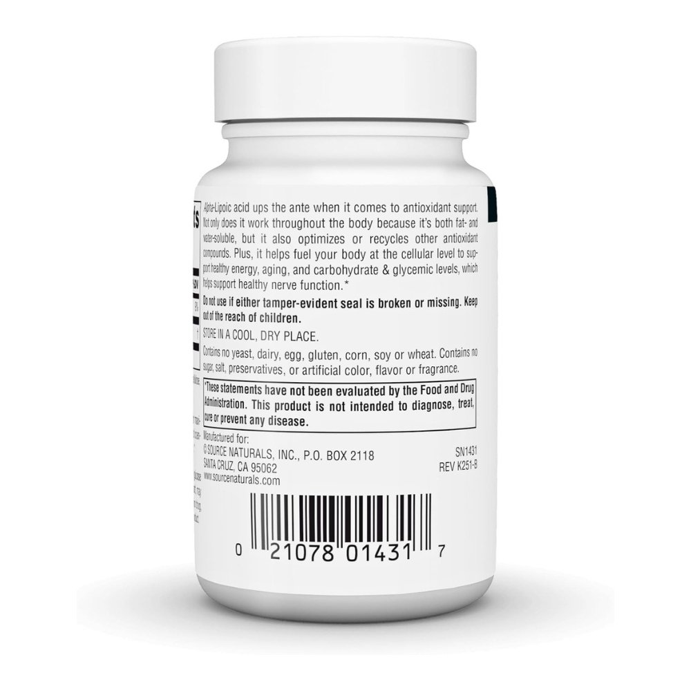 Source Naturals Timed Release Alpha-Lipoic Acid 300mg, For Antioxidant Function, Metabolic Balance, Nerve & Collagen Support, Well Aging - 30 Tablets Exp: 01/2030 - Image 3