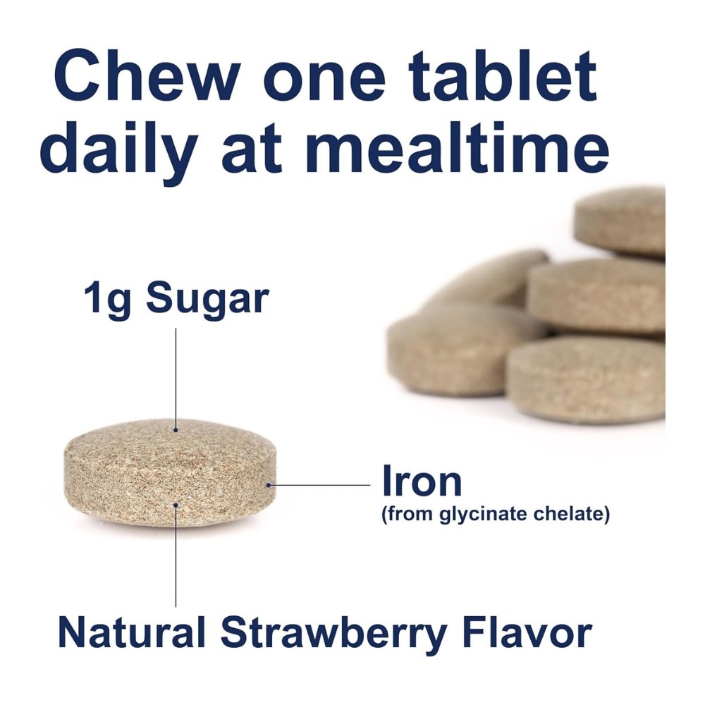 Carlson Kid's Chewable Iron, 15 mg With Superior Absorption Ferrous Glycinate. For Blood Health, Energy Production & Optimal Wellness, Natural Strawberry Flavor, 60 Tablets Exp: - Image 3