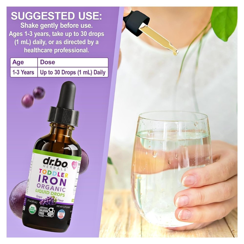 Dr Bo's Organic Iron Drops, Ferrous Bisglycinate 3.5mg, For Infants, Toddlers & Kids . Support For Growth, Brain Development & Energy, Berry Flavor, 60mls Exp: 04/2028 - Image 3