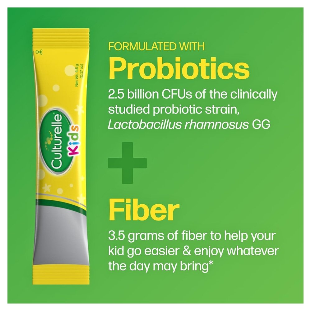 Culturelle Kids Probiotics Lactobacillus Rhamnosus, 2.5Billion CFU & Fiber For Ages 3+. For Digestive Health & Immune Support. 24 Packets. Exp 10/2027 - Image 4