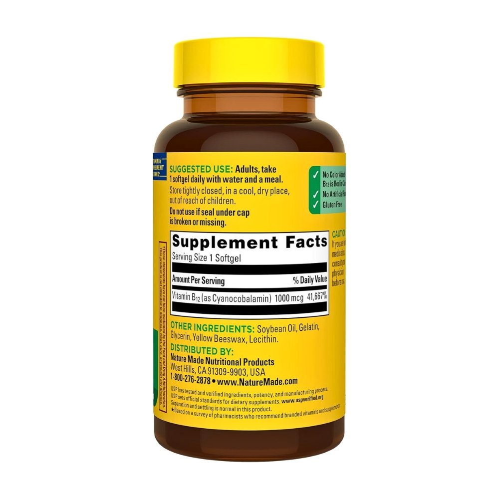 Nature Made Vitamin B12, 1000 mcg. For Energy, Metabolism Support, Nerve Health. 90 Softgels, |3 Months Supply| Exp: 01/2029 - Image 4