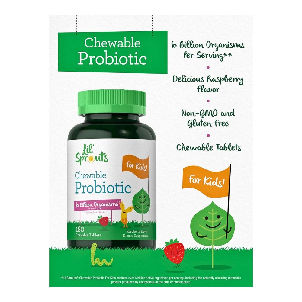 Carlyle Lil' Sprouts Chewable Probiotics for Kids, 6 Billion CFUs. For Daily Gut & Immune Support For Growing Children, Raspberry Flavor. | 180 Tablets | Exp: - Image 4