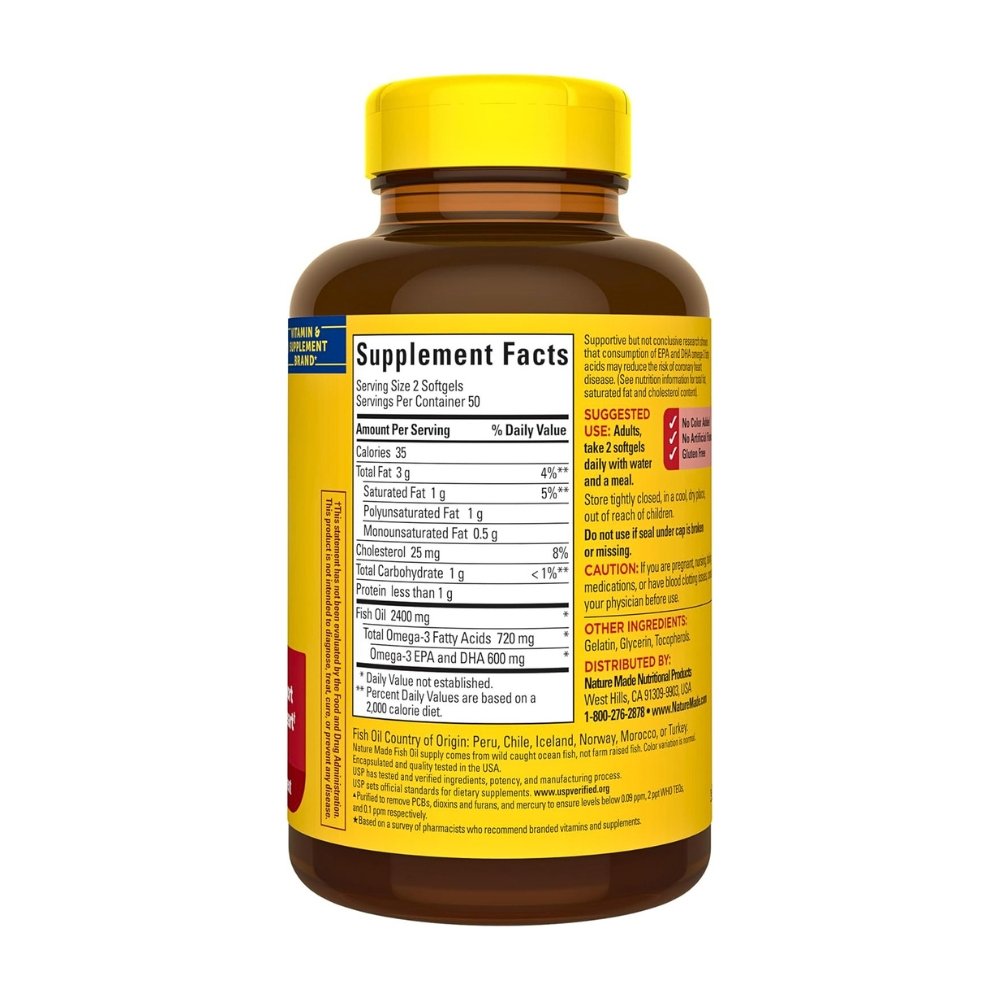 Nature Made Omega 3 Fish Oil, 1200mg. Support For Heart, Brain, Eye & Optimal Wellness, 100 Softgels Exp: 01/2029 - Image 4
