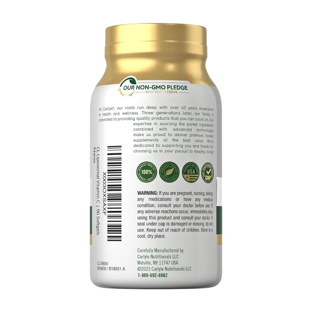 Carlyle High Potency Liposomal Vitamin C, 2200mg. For Antioxidant, Immunity & Collagen Support, 90 Softgel Capsules Exp: 03/2029 - Image 4