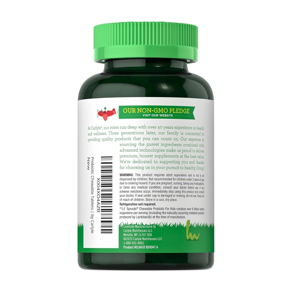 Carlyle Lil' Sprouts Chewable Probiotics for Kids, 6 Billion CFUs. For Daily Gut & Immune Support For Growing Children, Raspberry Flavor. | 180 Tablets | Exp: - Image 5
