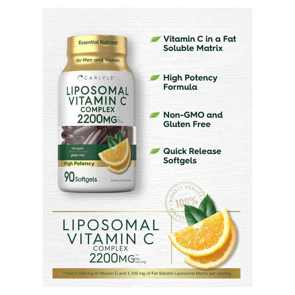 Carlyle High Potency Liposomal Vitamin C, 2200mg. For Antioxidant, Immunity & Collagen Support, 90 Softgel Capsules Exp: 03/2029 - Image 5