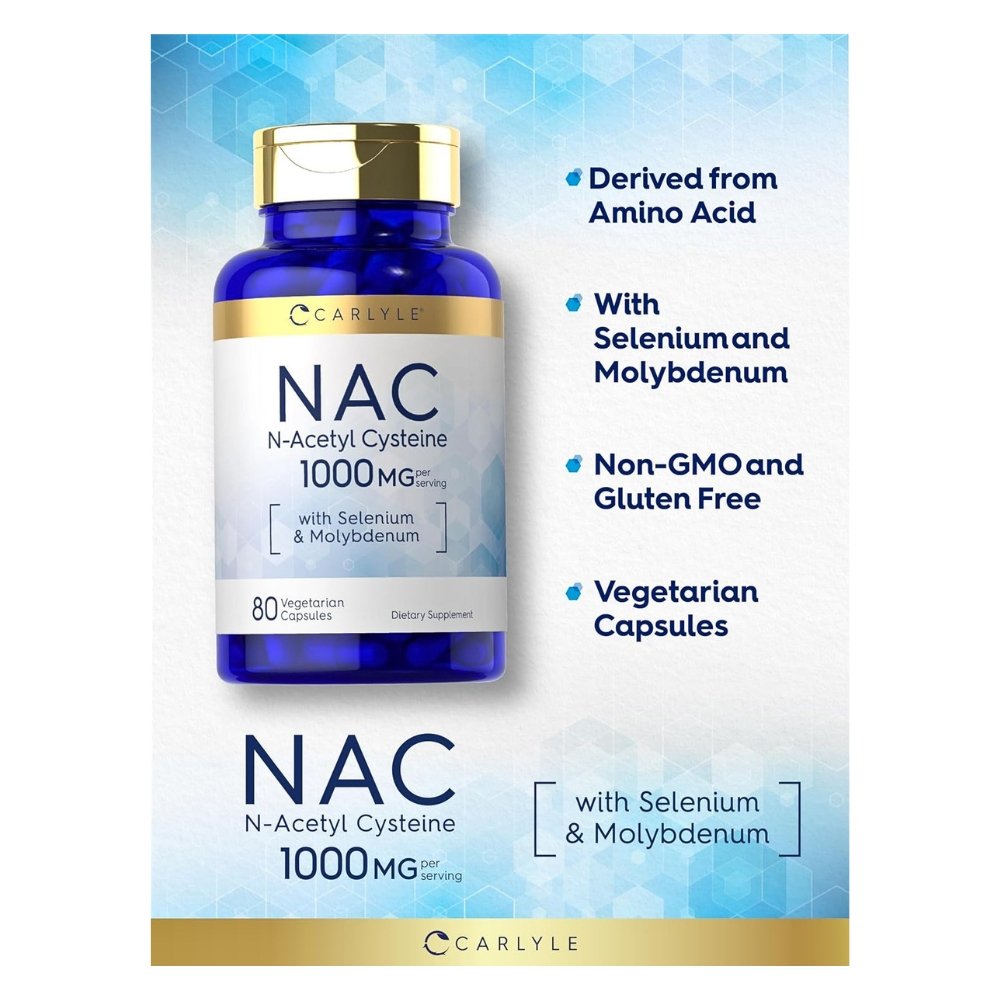 Carlyle N-Acetyl Cysteine (NAC) 1000 mg With Selenium & Molybdenum. For Liver Health Support, Detoxification, Glutathione Boost. 80 Capsules Exp: 03/2029 - Image 5