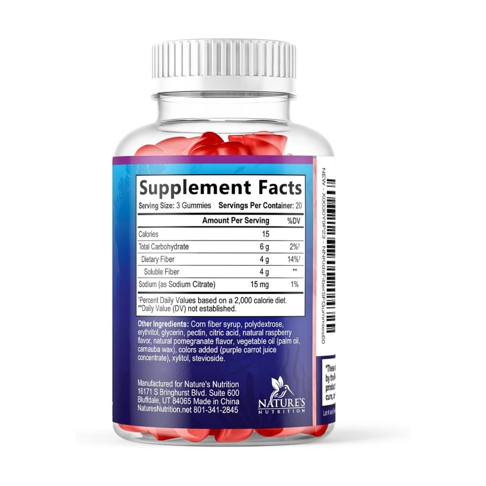 Nature's Nutrition Sugar Free Prebiotic Plant Based Fiber For Kids, 4g. Supports Digestive Health & Regularity - Natural Berry Flavor Chewable . 60 Gummies, Exp: 09/2026 - Image 7