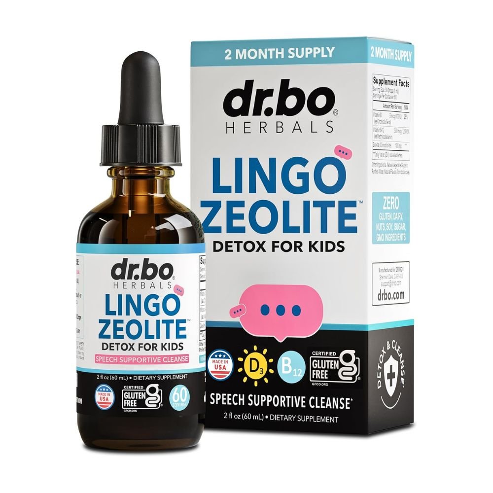 Dr Bo Natural Lingo Zeolite Detox for Kids, Advanced Clinoptilolite With Methylated B12 & D. Speech Supportive Cleanse, 60mls. Exp: 08/2028