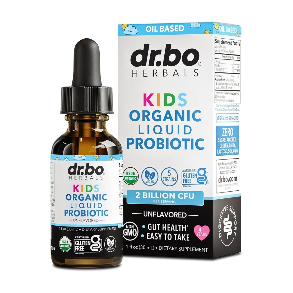 Dr Bo's Organic Probiotic Liquid Drops for kids, Women & Men, 2 Billion CFU. For Digestive Health, Immune Support, Gut Flora Exp: