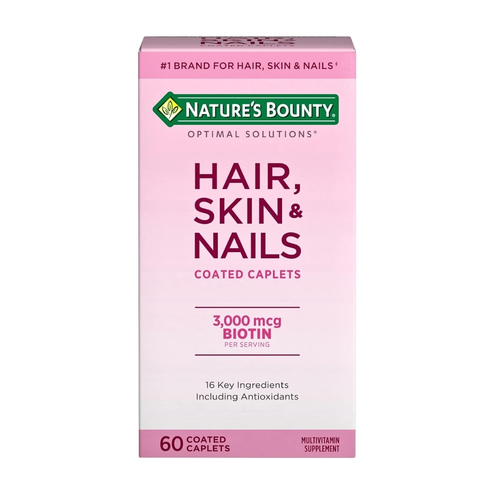 Nature's Bounty Optimal Solutions Hair, Skin & Nails Formula With 3,000 mcg Biotin. For Hair Growth, Skin Care, Nail Growth, 60 Caplets Exp: 09/2029