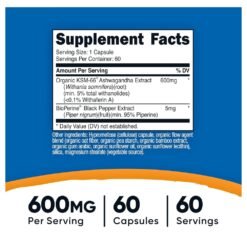 Alternative view of Nutricost Ashwagandha With Organic KSM-66, 600 mg. Herbal Blend To Support Stress Relief, Mood & Energy Levels, 60 Capsules                                                               Exp: 03/2029