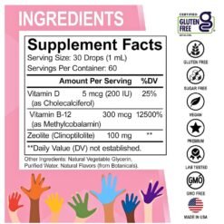 Alternative view of Dr Bo Natural Lingo Zeolite Detox for Kids, Advanced Clinoptilolite With Methylated B12 & D.  Speech Supportive Cleanse, 60mls.                                         Exp: 08/2028