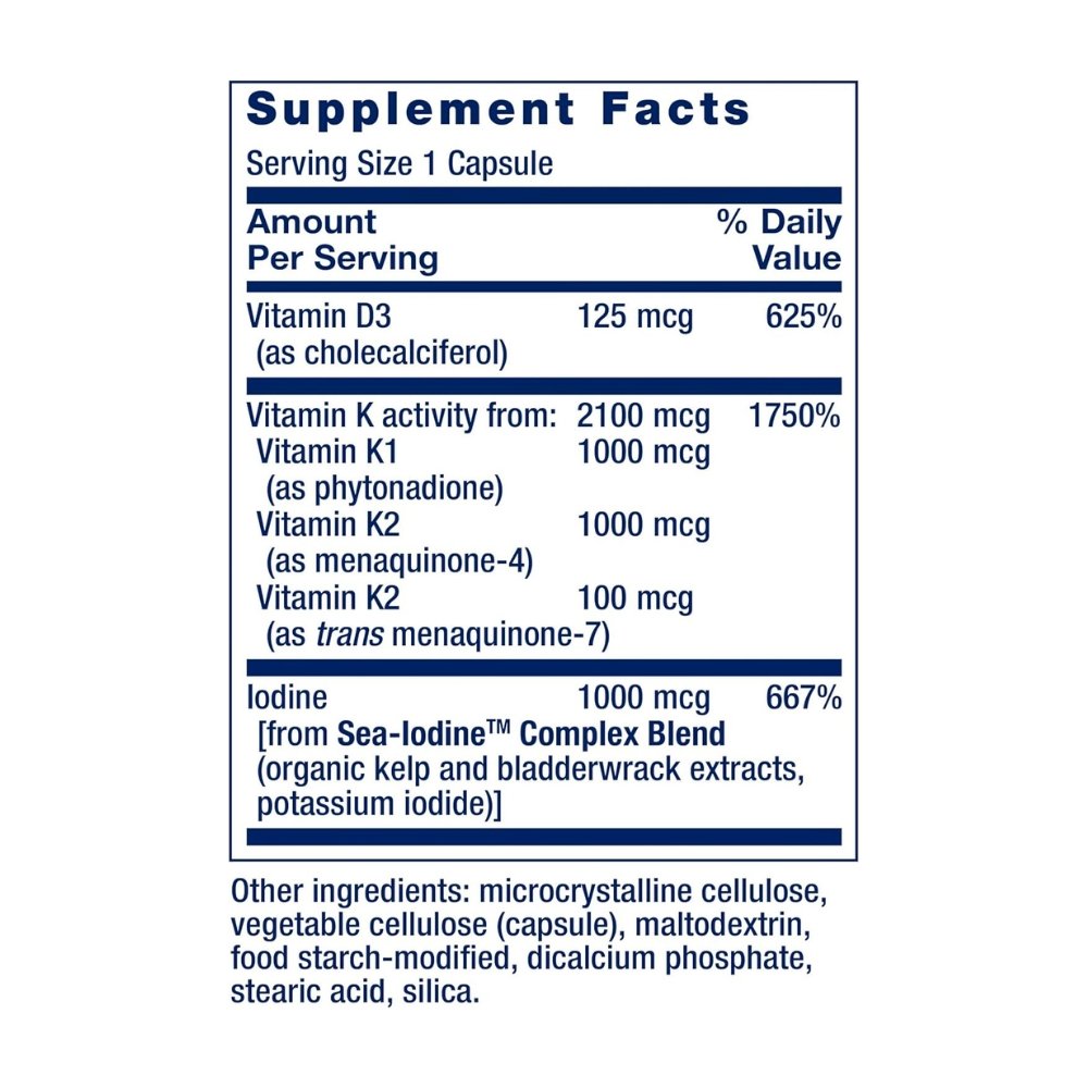 Life Extension Vitamin D3 & K With Sea-Iodine, 125 mcg. For Immune Support, Bone , Arterial & Thyroid Health , 60 Softgels. Exp: - Image 2