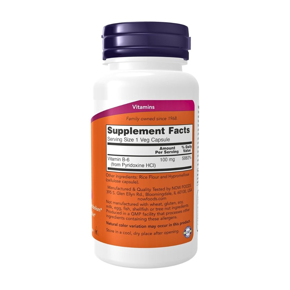 Now Foods Vitamin B6, 100mg Capsules. Supports Energy, Metabolism & Nervous System Health, 100Count Exp: 12/2030 - Image 2
