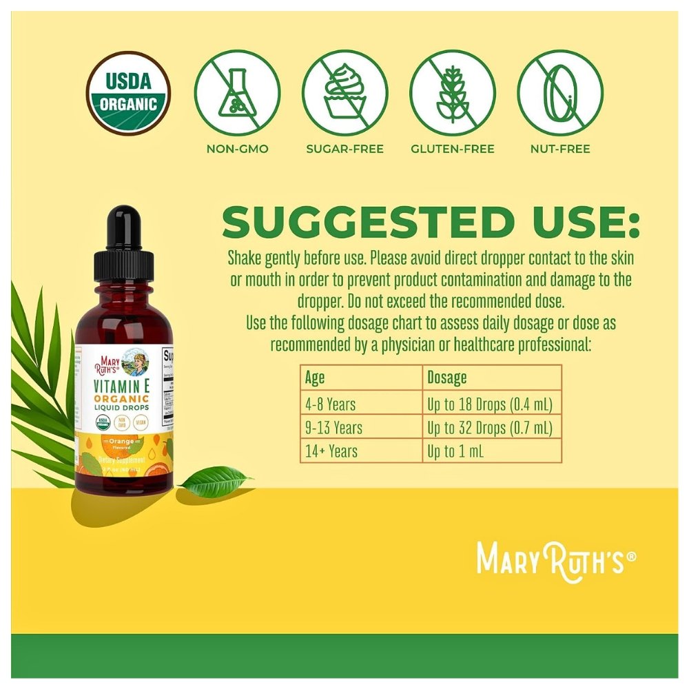 Mary Ruth's Organic Kids Vitamin E (Tocopherol) Drops. For Immune, Bone & Antioxidant Support, 60mls Exp: 05/2027 - Image 3