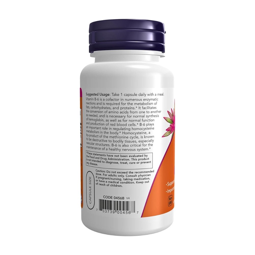 Now Foods Vitamin B6, 100mg Capsules. Supports Energy, Metabolism & Nervous System Health, 100Count Exp: 12/2030 - Image 3