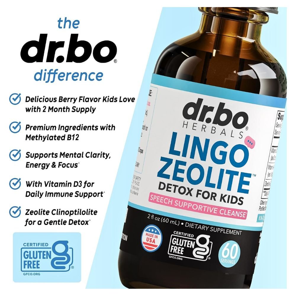 Dr Bo Natural Lingo Zeolite Detox for Kids, Advanced Clinoptilolite With Methylated B12 & D. Speech Supportive Cleanse, 60mls. Exp: 08/2028 - Image 4