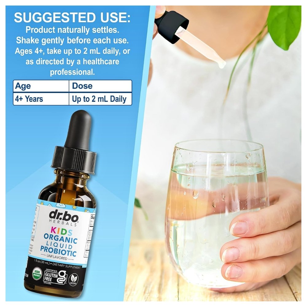 Dr Bo's Organic Probiotic Liquid Drops for kids, Women & Men, 2 Billion CFU. For Digestive Health, Immune Support, Gut Flora Exp: - Image 4