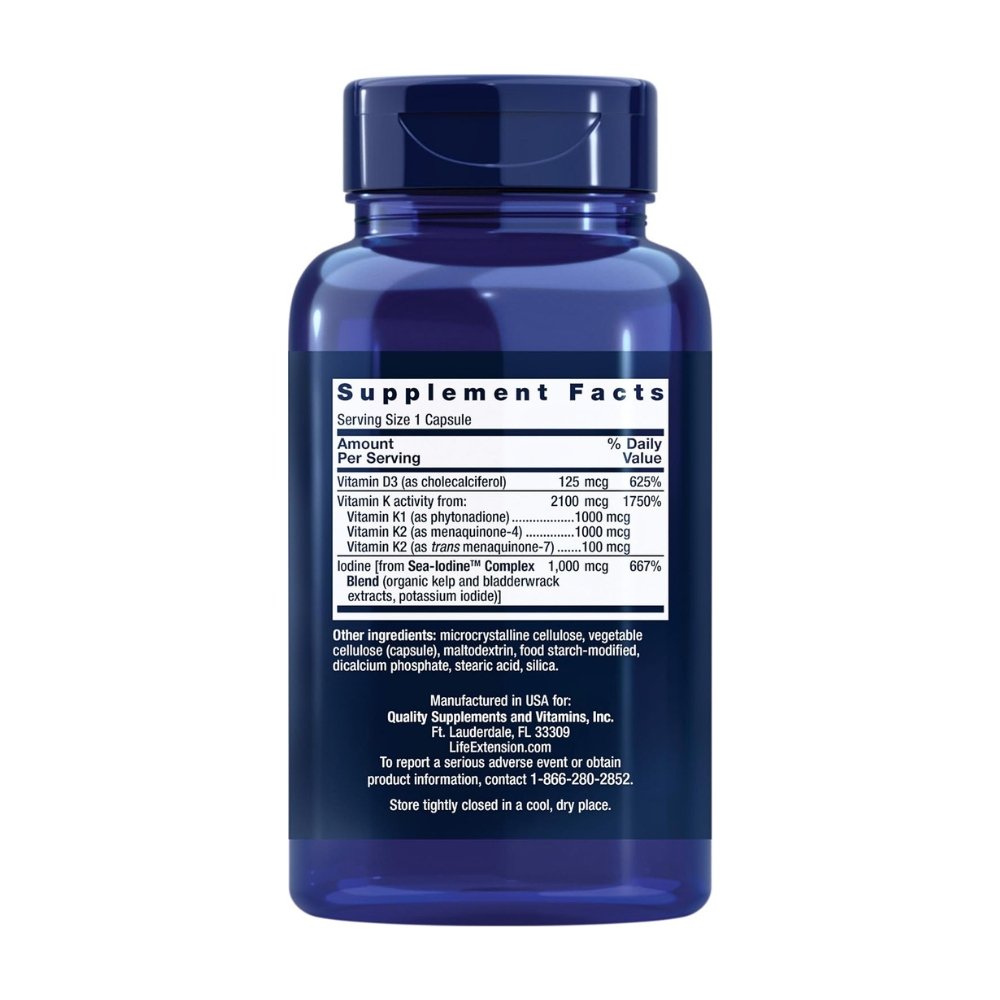 Life Extension Vitamin D3 & K With Sea-Iodine, 125 mcg. For Immune Support, Bone , Arterial & Thyroid Health , 60 Softgels. Exp: - Image 4