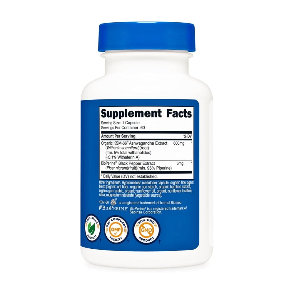 Nutricost Ashwagandha With Organic KSM-66, 600 mg. Herbal Blend To Support Stress Relief, Mood & Energy Levels, 60 Capsules Exp: 03/2029 - Image 4