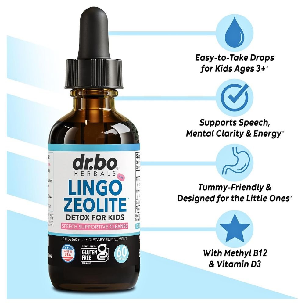 Dr Bo Natural Lingo Zeolite Detox for Kids, Advanced Clinoptilolite With Methylated B12 & D. Speech Supportive Cleanse, 60mls. Exp: 08/2028 - Image 6