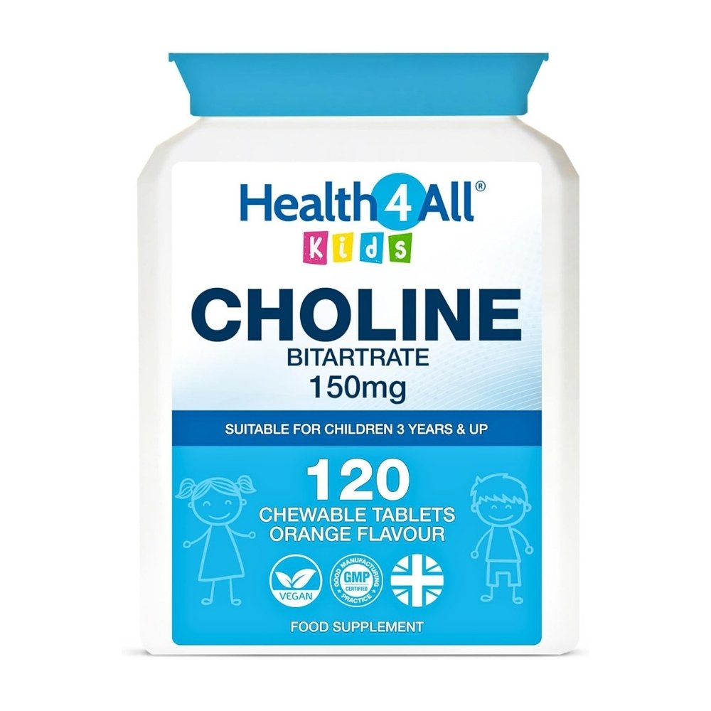 Health4All kids Choline, 150mg. For Focus, Memory, Attention & Nervous System Support, 120 Chewable tablets. Exp: 07/2028