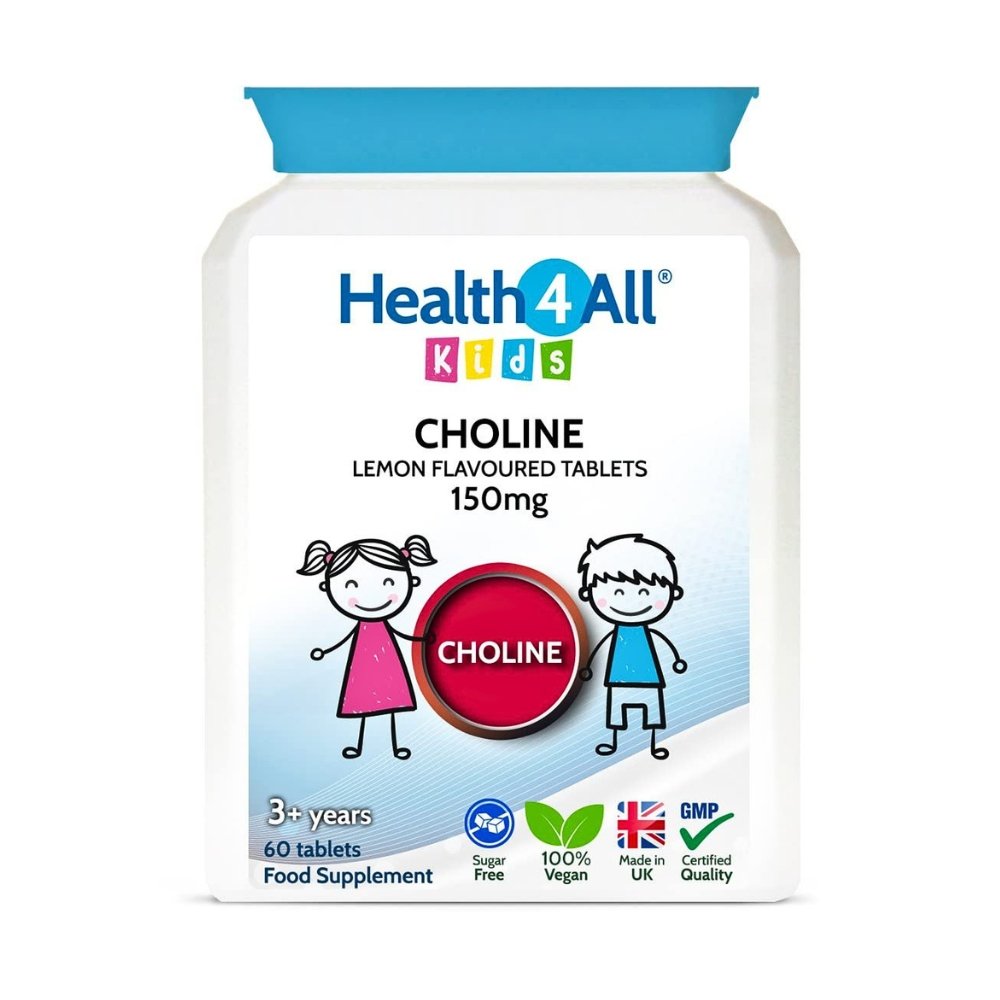 Health4All kids Choline, 150mg. For Focus, Memory, Attention & Nervous System Support, 60 Chewable tablets. Exp: 03/2028