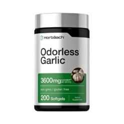Horbaach Extra Strength Odourless Garlic, 3600MG. For Antioxidant, Immune, Metabolic Support,  200 Softgels.                                                Exp: