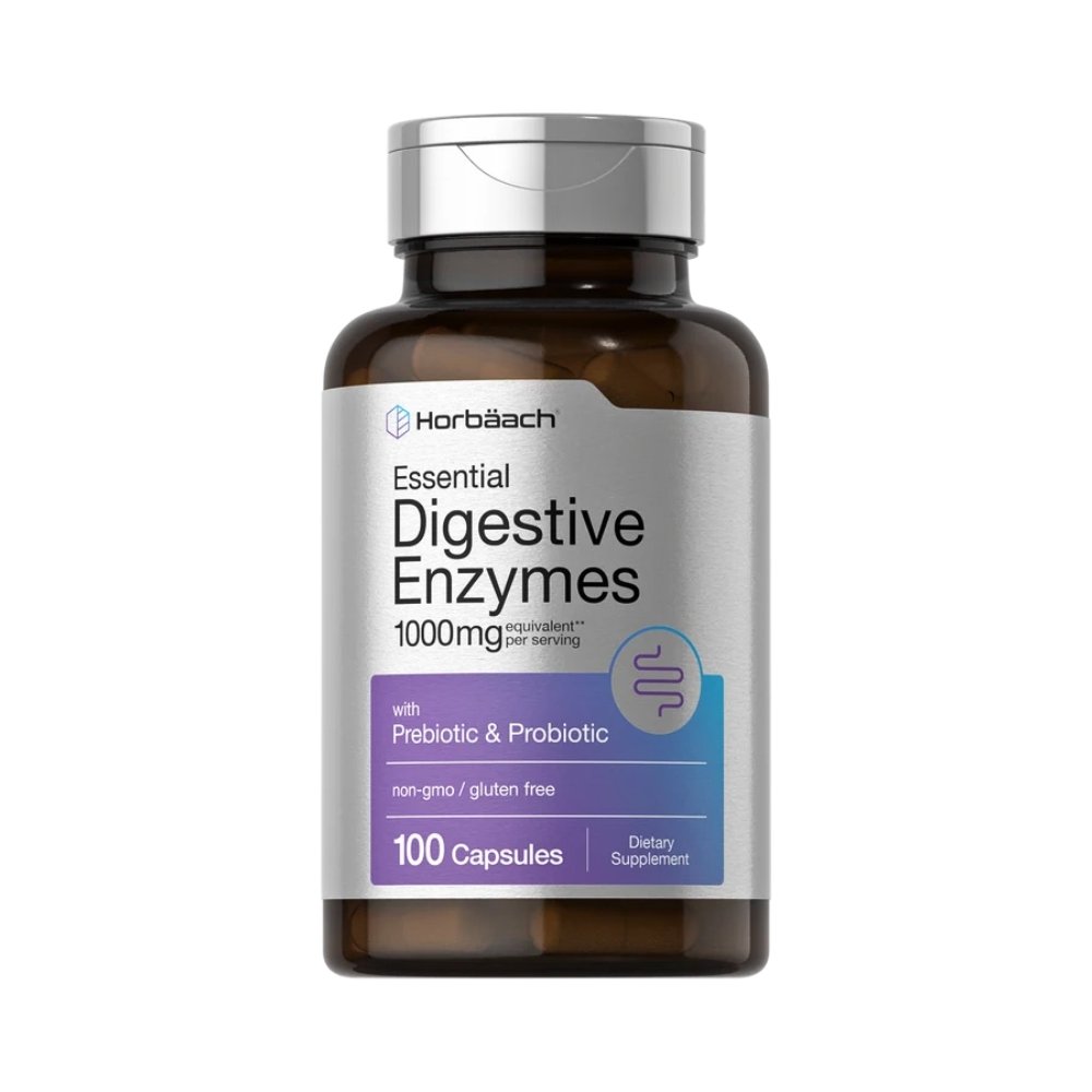 Horbaach Essential Digestive Enzymes With Bromelain, Ox Bile, Pancreatin & Probiotics. For Bloating, Improved Digestion & Nutrient Absorption. 100 capsules Exp: 01/2028