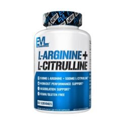 EVL L-Arginine & L-Citrulline Complex, 1:1 Ratio, 500MG| 500MG. Nitric Oxide Booster, For Improved Blood Flow, Blood Pressure, Erectile Function, 120 Capsules.   Exp:  01/2028